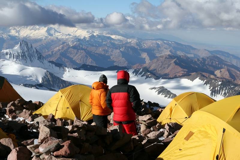 Climbers acclimatizing at camp two of Aconcagua