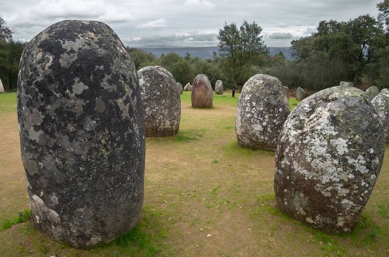 Almendres Cromlech megalithic complex near Evora